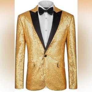 Amazon Gold Sequin Tuxedo with Black Lapel